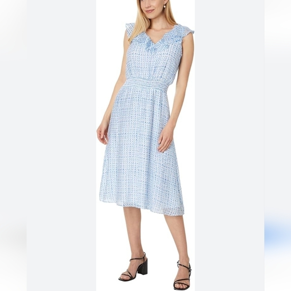 Vince Camuto v-neck smocked waist midi dress size small NWT